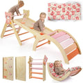 Pikler Triangle Set with Cushion, 7 in 1 Toddler Climbing Toys Indoor | Foldable Space-saving Design, Montessori-inspired Learning, Reversible Slide & Ramp, ASTM F963 Standards for Toddlers 18M-5Y - color: Bear