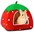 Rabbit Hideout, Washable Bunny Bed with Removable Pee Pad, Plush Indoor Rabbit House, Adorable Strawberry Design Small Animal Hideaway for Guinea Pig, Red - color: Red