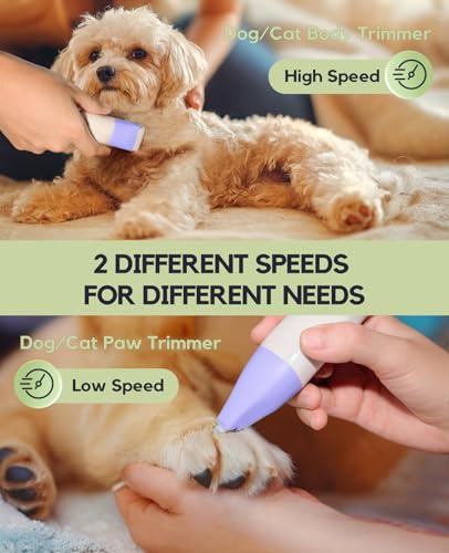 Dog Clippers Grooming Kit, 4 in 1 Quiet Cordless Dog Paw Trimmer & Nail Grinder, Small Cat Clippers Electric Rechargeable Low Noise Pet Shaver for Trimming Hair on Paw Eye Ear Face (Purple) | Quiet Cordless Dog Hair Trimmer for Paw Nail Grinder, Cat Groom