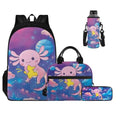 Yellow Star Axolotl Backpack for Girls Boys Bookbag with Lunch Box Water Bottle Sleeve with Strap and Big Pencil Case 5th Grade 4 in 1 Set Comfy Sturdy School Bag Compartment for Kids - color: Yellow Star Axolotl