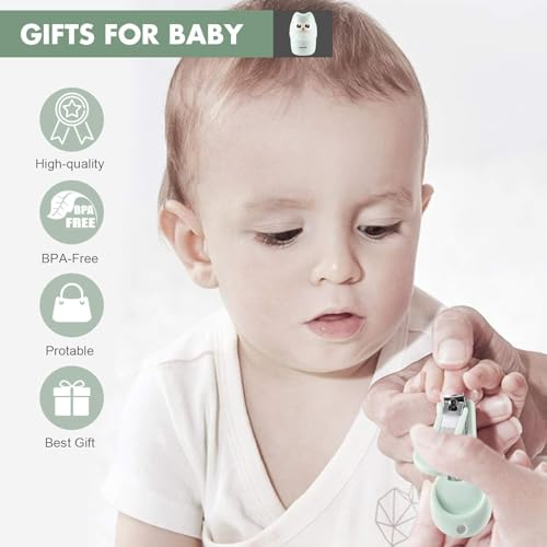 Baby Nail Clippers, 4-in-1 Safe Baby Nail Kit with Cute Case, Nail Clipper, Scissors, Tweezers, Nail File Set for Newborn, Infant, Toddler and Kids-Owl Green - color: Green