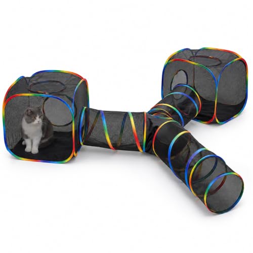 Outdoor Rainbow Cat Enclosures Playground,Outside House for Indoor Cats Include Portable Tent, 3 Way with 2 Cube Tunnel, for Kitty and Small Animals,Within Storage Bag - size: 2 Cube+3-Way Tunnel (no tent)