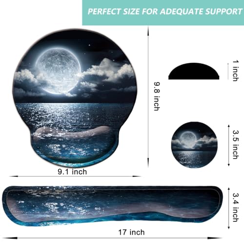 Keyboard Wrist Rest Pad Mouse Pad with Wrist Support Set of 3, Mousepad with Non-Slip Rubber Base, Ergonomic Memory Foam Mouse Wrist Cushion Support for Home Office Laptop Computer, Moonlit Night - color: Moonlit Night