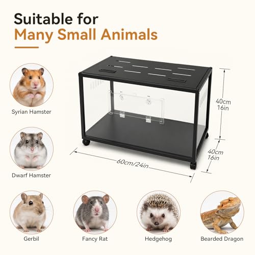 Acrylic Metal Hamster Cage, Large Small Animal Habitat Easy-Clean 360° Viewing, Stackable, Top Access for Dwarf Hamsters, Syrian Hamsters, Gerbils, Mice (24 * 16 * 16IN) - size: 24.0"L x 16.0"W x 16.0"H