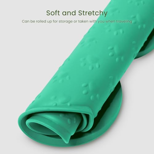 PWTAA Dog Food Mat Anti-Slip Silicone Dog Bowl Mat Thicker Pet Placemat Waterproof Cat Feeder Pad with Raised Edge Puppy Kitten Feeding Mats Suitable Small Medium-Sized Dogs Cats Eating Tray - 2PCS - color: Green, size: 19.4" x 9.8"-2PCS
