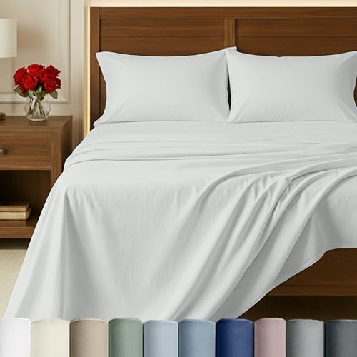 California Design Den Certified 100% Egyptian Cotton Queen Sheet Set, Ivory | Backed by Good Housekeeping Seal, Light & Airy Soft Sateen, 16" Deep Pocket, All-Around Elastic, Durable, Easy Care 4pc Set - color: Ivory, size: Queen