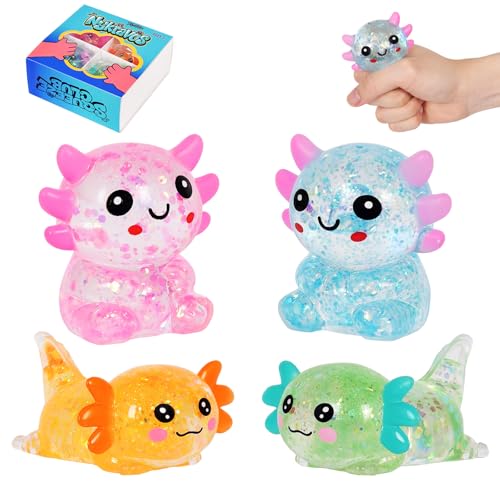 4Pcs Axolotl Squeeze Toy, Slow Rise Stress Toy Relief Sensory Toy | Cute Squeeze Anxiety Pressure Ball, Portable Calming Fidget Toy for ADHD Autism, Gift Box Packed - color: 4 Pack Axolotl