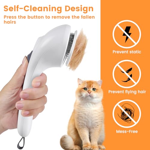 Pet Steam Brush for Dog & Cat, 4 in 1 Self Cleaning Cat Steam Brush for Shedding, Mist Spray Hair Removal Comb for Long Haired Pet Grooming, Effectively Prevents Flying Fur and Reduce Static - color: Off-white