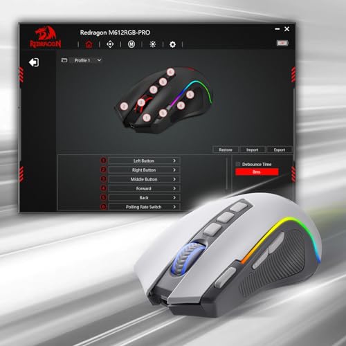 Redragon M612 Wireless RGB Optical Gaming Mouse 8000 DPI Remapping Keys | Cable-Free 0 Delay, Redefine Keybinding Macro, Vibing Backlight, Ergonomic Grip Body Comfort - color: Gray, style: Wireless
