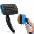 Pet Slicker Brush with Self-Cleaning Button – Deshedding & Grooming Tool for All Hair Types – Safe for Puppy, Kitten & Dogs, Cats, Blue, Hampton Distribution