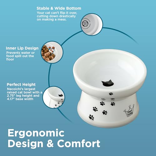 Necoichi Ceramic Elevated Cat Food Bowl, Whisker-Friendly (Cats, Regular) - color: Cat, size: Regular