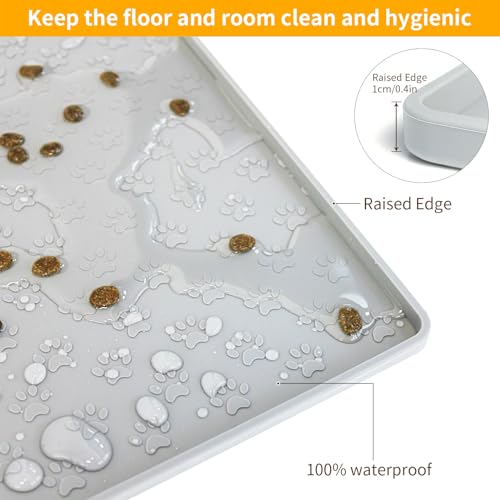 Ptlom Dog Food Mat Anti-Slip Bowl Mats for Food and Water, Waterproof Silicone Pet Placemat with High Raised Edges, Non-Slip Puppy Feeding Tray for Small, Medium Large Cats Dogs, Gray, 11.8"x11.8" - color: Light Gray, size: 11.8"L x 11.8"W