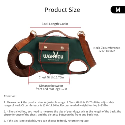 Wakytu Dog Lift Harness Dog Carrier Sling for Small Dogs & Cats,M | stylish puppy sling carrier with handle & pocket,adjustable leash,walking & travel - color: 1.0 Green, size: Medium(8-13 LBS)