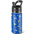 14 Oz Kids Water Bottle, Stainless Steel Water Bottle with Straws, Leak-Proof, BPA-Free, Insulated Water Bottles for School Boys & Girls|Blue Car - color: Blue cartoon car