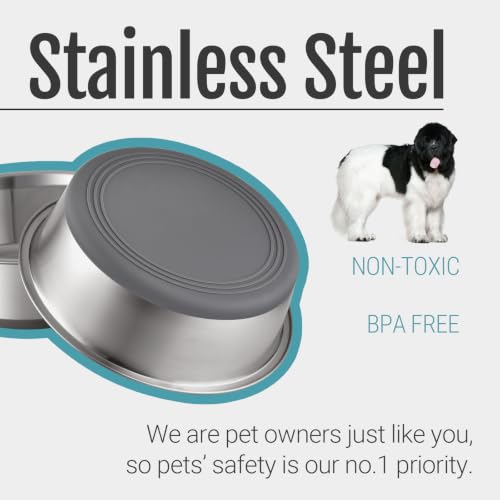 Nonslip Stainless Steel Dog Bowls, 11.4 US Cup, 2 Count | No slide silicone bottom, Dishwasher safe, Easy to clean, Stackable design - size: 11.4 Cup