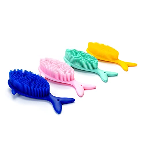 Premium Sensory Brushes for Kids or Autism,Soft Silicone Body Scrubber,2 in 1 Sensory Room Occupational Therapy,Silicone Loofah,Pets Shower Brush Bath Brush Shampoo Brush (4pcs(Whale)) - color: 4pcs(whale)