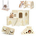 Hamster Toys 5-Piece Set ，Hamster House, Swing, Climbing Ladder, Seesaw & Exercise Wheel，Pet DIY Sport Exercise Toys Set, Small Animal Habitat Accessories ，Gerbils, Mice（Natural Wood） - color: BrownE