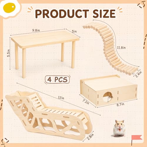 BreezeHug 4 Pcs Hamster Cage Accessories Hamster Platform Hideout Wooden Tunnel Ladder Playhouse Game Climbing Toy with Platform for Pets Dwarf Syrian Mice Degus Gerbils Squirrel(Enclosure) - style: Enclosure