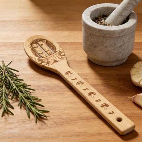 GLOBLELAND 6 Pcs Hedgehog Wooden Spoons Utensil Set Hedgehog Flowers Bamboo Carving Kitchen Cooking Utensils Wooden Engraved Cooking Spatula Sets for Kitchen Fun House Warming Gift - color: Hedgehog