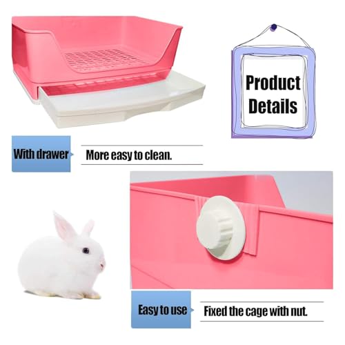 kathson Large Rabbit Litter Box Trainer, Potty Corner Toilet with Drawer Bigger Pet Pan for Adult Hamster, Guinea Pig, Ferret, Galesaur, Bunny and Other Animals (Pink) - size: Pink