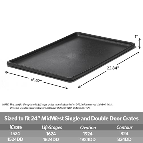 MidWest Homes for Pets 24-Inch Replacement Pan, Measures 22.84 x 16.67 x 1 Inches, Universal Leak-Proof Tray for Dog Crates & Multi-Purpose Use, Fits Most Standard 24" Wire Crates