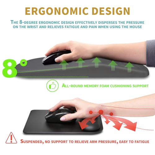 Hokafenle Ergonomic Mouse Pad Wrist Support with Massage Design, Wrist Rest Pain Relief Mousepad with Memory Foam&Non-Slip PU Base, Mouse Pads for Wireless Mouse & Desk (12x8 inch,Light Grey) - color: HK024-Dark Grey