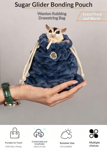 Sugar Glider Bonding Pouch Warm Travel Carrier Hamster Nest & Strap (Blue) | Extra-thick plush carrier for sugar glider & hamster. Features multi-hole ventilation, ideal for short travel with small pets - color: Blue