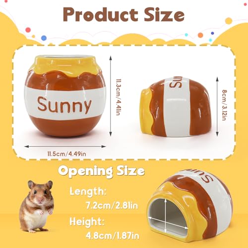 WishLotus Ceramic Hamster Hideout, Cute Honey Jar Shaped Hamster House, Large-Opening Small Animal Hideout, Small Animal Hideout Habitat Decor for Dwarf Hamsters Gerbils Chinchilla (Yellow-Brown) - color: Yellow-Brown