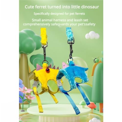 Ferret Harness and Leash Set Small Animals Vest Harness with Safe Bell Dinosaur Shaped Walking Clothes for Baby Rabbit Guinea Pig Teacup Chihuahua Mouse and Other Small Pet (Blue) - color: Blue