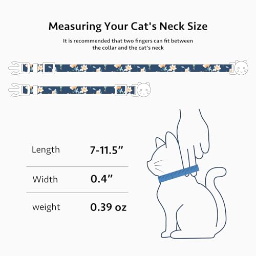 2 Pack Cotton Cat Collar White and Blue Flowers Cute Kitten Cat Collar | Breakaway Breathable Soft material With cute pendants with Bell - color: White&Blue