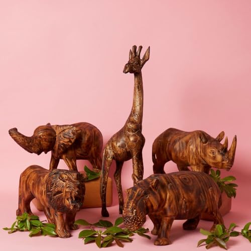 Rhino Figurines and Statues, Wooden Sculpture, 10 Inch Wide - size: Rhino