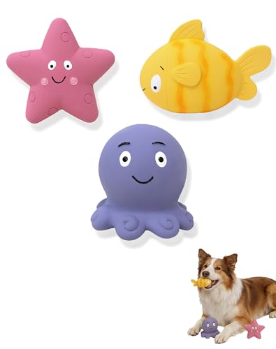 Squeaky Sea Creature Latex Dog Toys, 3 in 1 Set Soft Fish Octopus Starfish Chew Toys for Small Medium Dogs, Cute Puppy Toys Gift, Interactive Pet Toys for Enrichment Teething Relief & Boredom Buster - style: Seafish