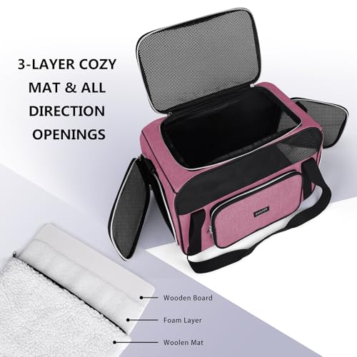 BAGLHER Pet Travel Carrier, Cat Carriers Dog Carrier for Small Medium Cats Dogs Puppies, Airline Approved Small Dog Carrier Soft Sided, Collapsible Puppy Carrier - color: Pink