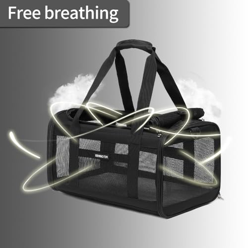 Airline Approved Pet Carrier for Cats and Small Dogs up to 15 lbs, Breathable Mesh and Collapsible Design, Portable Travel Bag for Bearded Dragon, Puppies Animal Hangbag, Rabbit Cage (Black, Small) - color: black