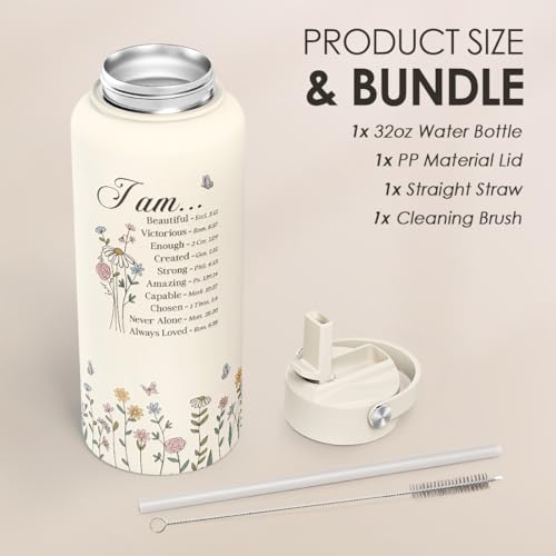 Christian Inspiration Water Bottle 32oz Stainless Steel with Lid & Straw, Inspirarional Insulated Bottles for Women Girls, Religious Inspirational Gift Idea for Birthday Christmas - color: Christian