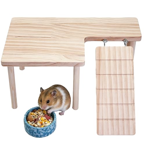 Wooden Hamster Platform with Ladder Rat Climbing Activity Playground Platform Cage Accessories Decor for Dwarf Syrian Hamster Gerbil Rat Mice (Right) - style: Right