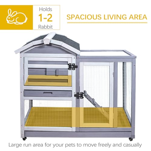 GEGURI Rabbit Hutch Indoor Rabbit Cage Outdoor, Wooden Bunny Cages for Guinea Pig with Wheels, Removable Tray, Ramp