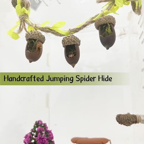 Jumping Spider Hide, Magnetic Climbing Rope Bridge, Handmade Real Acorn Hideaway Cave, Spider Platform, Decorative Accessory for Small Reptile Enclosures (Style 1) - style: Style 1