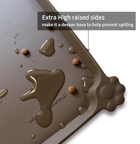 Hoki Found L Silicone Pet Food Mats Tray - Non Slip Dog Cat Bowl Mats Placemat - Pet Feeding Mat - Waterproof Dog Cat Food Mats -Pet Water Mats for Carpet - Coffee - color: Coffee, size: 22" x 14"