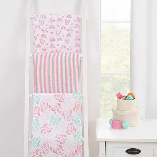 NoJo Disney 3 Piece Muslin Swaddle Set Minnie Mouse Blankets 44x44 Inches, Soft 100% Cotton Muslin Wonderful Baby Gift - color: Minnie Mouse Pink, Aqua, and White