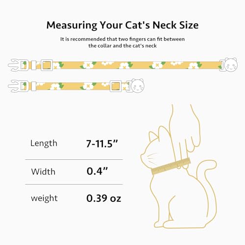 2 Pack Cotton Cat Collar Green and Yellow Flowers Cute Kitten Cat Collar | Breakaway Breathable Soft material With cute pendants with Bell - color: Green&Yellow