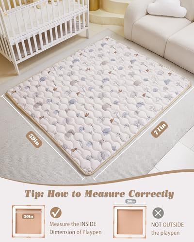 Viviland Baby Mats for Floor, 71x59 Inch Playpen Mat, Thicker & Large Soft Playmat for Baby and Toddlers Infants, Non-Slip & Machine Washable, Gray Elephan - color: Gray Elephant, size: 71" X 59"
