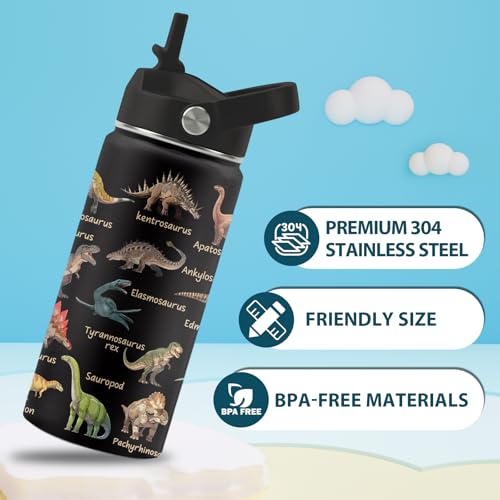 Dinosaur Water Bottle, Dinosaur Gifts, 16 oz Water Bottle with Straw Lid | Stainless Steel Insulated Water Bottle for Travel Outdoor, Dinosaur Cup for Dinosaur Lovers - color: Dinosaur