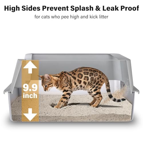 Stainless Steel Litter Box, Extra Large Cat Litter Box for Big Cats | High Sided, Anti-Urine Leakage, Easy Clean, Odor-Free, Non-Sticky, Includes Scoop & Mat - size: XL(23" x 14.6" x 10")