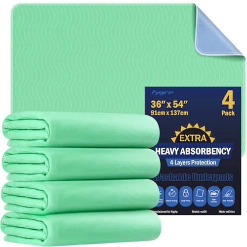 4 Pack 36” x 54” Extra Heavy Absorbency Washable Underpads Bed Pads | WaterProof Nursing Pads Incontinence, Reusable Washable Pee Pads for Dogs, Diaper Changing & Adults, Mattress Protector - size: 4 Pack - 36" x 54"