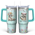 30oz Raccoon Stainless Steel Tumbler with Handle and Straw, Insulated Cup Travel Coffee Mug Water Bottle with Lid and Straw, Animal Lovers Women Gifts - color: Raccoon