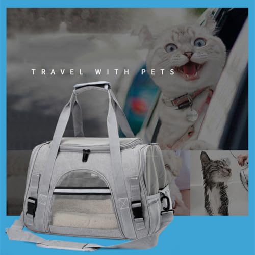 Cat Carrier Bag, Airline Approved Soft Carrier for Cats & Small Dogs | Airline approved pet carrier for pets under 15lb, breathable mesh with privacy cover, lightweight, foldable & washable - color: grey