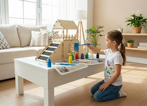 OtterPets XL Bunny Hideout, Rabbit Castle with Fleece Mats & DIY Paint Kit | Pet-safe wood joints (no rubber bands), rabbit hideout made of safe wood, bunny house indoor; chinchilla and guinea pig safe - color: DIY Paint Kit