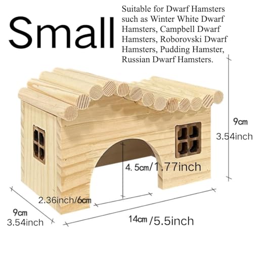 Hamster Wood Hideout Hut with Window Small Animal Wooden House for Rat Dwarf Hamster (Small) - size: Small