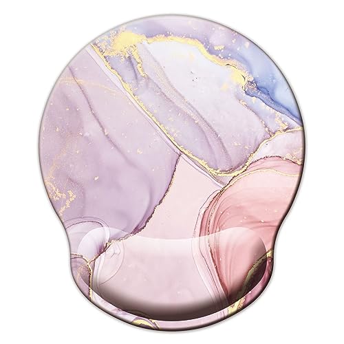 Mouse Pad with Wrist Support, Ergonomic Mouse Pad with Memory Foam Wrist Rest Cushion, Non-Slip Rubber Base Gaming Mice Pad for Home Office Computer Laptop, Pink Marble - color: Pink marble